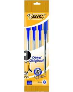 BALLPEN BIC CRISTAL BALL PEN, BLUE, 4 IN HANGING POUCH (Pack Size: 10)