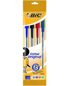 BALLPEN BIC CRISTAL BALL PEN, ASSORTED, 4 IN HANGING POUCH (Pack Size: 10)