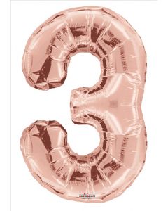 BALLOONS NUMBERS 34"  Number Balloon - 3 - Rose Gold (Pack Size: 1)