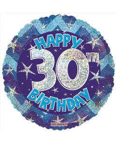 BALLOONS FOIL Blue Holographic Happy 30th Birthday Balloon - 18 inch (Pack Size: 1)