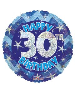 BALLOONS FOIL Blue Holographic Happy 30th Birthday Balloon - 18 inch (Pack Size: 1)