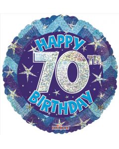 BALLOONS FOIL Blue Holographic Happy 70th Birthday Balloon - 18 inch (Pack Size: 1)