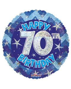 BALLOONS FOIL Blue Holographic Happy 70th Birthday Balloon - 18 inch (Pack Size: 1)