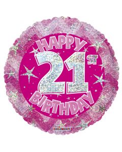 BALLOONS FOIL Pink Holographic Happy 21st Birthday Balloon - 18 inch (Pack Size: 1)
