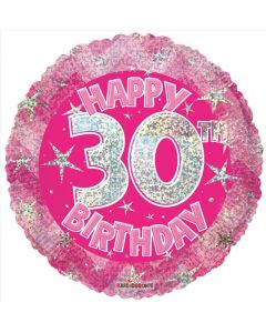 BALLOONS FOIL Pink Holographic Happy 30th Birthday Balloon - 18 inch (Pack Size: 1)