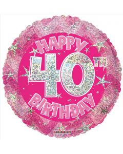 BALLOONS FOIL Pink Holographic Happy 40th Birthday Balloon - 18 inch (Pack Size: 1)