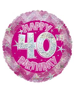 BALLOONS FOIL Pink Holographic Happy 40th Birthday Balloon - 18 inch (Pack Size: 1)