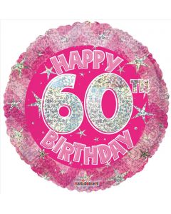 BALLOONS FOIL Pink Holographic Happy 60th Birthday Balloon - 18 inch (Pack Size: 1)