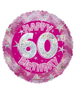 BALLOONS FOIL Pink Holographic Happy 60th Birthday Balloon - 18 inch (Pack Size: 1)