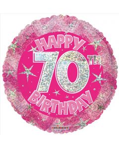 BALLOONS FOIL Pink Holographic Happy 70th Birthday Balloon - 18 inch (Pack Size: 1)