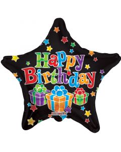 BALLOONS FOIL 18" Birthday -  Happy Birthday Black Star parcels (Pack Size: 1)