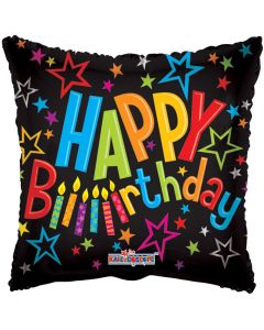 BALLOONS FOIL 18" Birthday - Happy Birthday on Black (Pack Size: 1)