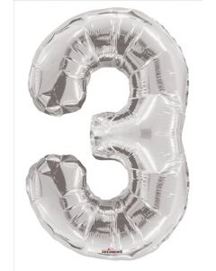 BALLOONS NUMBERS 34"  Number Balloon - 3 - Silver (Pack Size: 1)