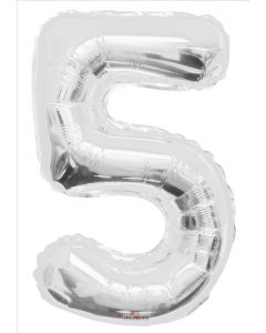 BALLOONS NUMBERS 34"  Number Balloon - 5 - Silver (Pack Size: 1)