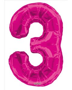 BALLOONS NUMBERS 34"  Number Balloon - 3 - Magenta (Pack Size: 1)