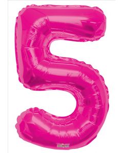 BALLOONS NUMBERS 34"  Number Balloon - 5 - Magenta (Pack Size: 1)