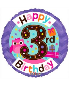 BALLOONS FOIL 18" 3rd Birthday Girl Balloon (Pack Size: 1)