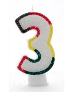 CANDLES Candle 3 Multi Coloured Number Candle Pack (Pack Size: 6)