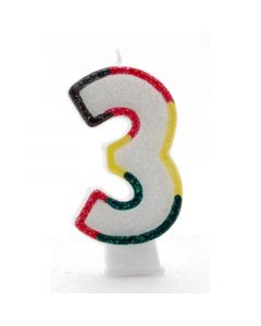 CANDLES Candle 3 Multi Coloured Number Candle Pack (Pack Size: 6)
