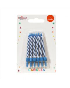 CANDLES CAKE CANDLE BLUE AND WHITE WTH HOLDERS (Pack Size: 6)