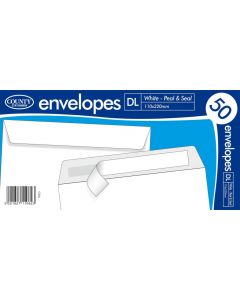 ENVELOPE DL WHITE PEEL & SEAL 50 COUNTY (Pack Size: 20)
