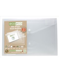 A4+ Pack 5 95% Recycled Clear Press Stud Wallets ECO033 ECO (Pack Size: 5)