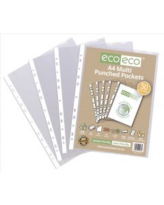 A4 100% Recycled Bag 50 Multi Punched Pockets ECO076 ECO (Pack Size: 10)