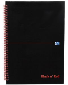 NOTEBOOK T/WIRE BLACK N,RED A4 (Pack Size: 5s)