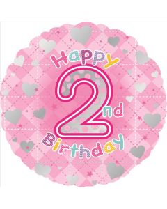 BALLOON HELIUM 18" AGE 2 GIRL INC WEIGHT & RIBBON (Pack Size: 1)