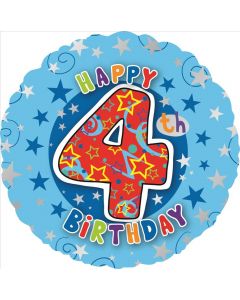 BALLOON HELIUM 18" AGE 4 BOY INC WEIGHT & RIBBON (Pack Size: 1)