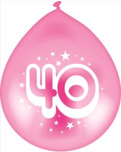 Latex Balloons Air / Helium Age 40 Pink (Pack Size: 6)