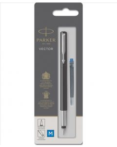 FOUNTAIN PEN PARKER VECTOR BLACK BARRELL BLUE INK (Pack Size: 6)