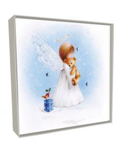 Angel Holding Teddy Bear White Christmas Handcrafted Solid Boxed Cards TT CHRISTMAS (Pack Size: 6)