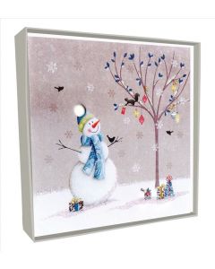 SNOWMAN Snowman & Twig Tree White Christmas Handcrafted Solid Boxed Cards TT CHRISTMAS (Pack Size: 6)