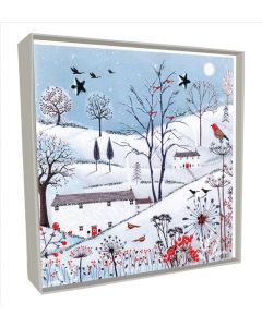 TURQUOISE Turquoise Village With Houses White Christmas Handcrafted Solid Boxed Cards TT CHRISTMAS (Pack Size: 6)