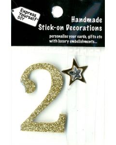No 2 - Gold MIP Mini Numbers 82x90mm  EVERYDAY (Pack Size: 6)