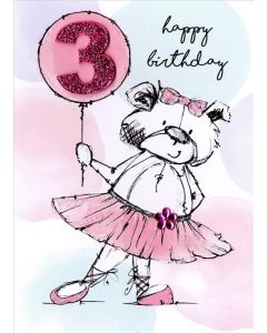 Age 3 F - Ballerina Bear with No. 3 Balloon Scribble Bear 175*125 - HH HH EVERYDAY (Pack Size: 6)