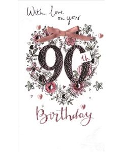 90th F - 90 in Pink Wreath CHAMPAGNE QQ EVERYDAY (Pack Size: 3)
