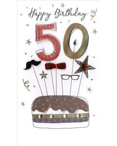 50th M - Cake with Mens Things CHAMPAGNE QQ EVERYDAY (Pack Size: 3)