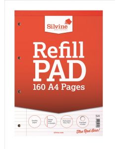 REFILL PAD 160 PAGE FEINT & MARGIN A4 RED SILVINE (Pack Size: 6)