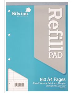 REFILL PAD 160 PAGE NARROW FEINT & MARGIN A4 BLUE SILVINE (Pack Size: 6)