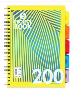 NOTEBOOK A4 PROJECT 5 DIVIDERS 200 PAGES 75gsm 3 DESIGNS (Pack Size: 3)