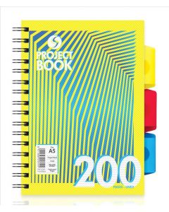 NOTEBOOK A5 PROJECT 5 DIVIDERS 200 PAGES 75gsm 3 DESIGNS (Pack Size: 3)