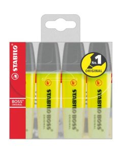 HIGHLIGHTER STABILO BOSS YELLOW WALLET OF 4 (Pack Size: 5)