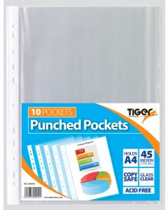 A4 Punched Poly Pockets, 45 micron Glass clear, 10's (Pack Size: 20)