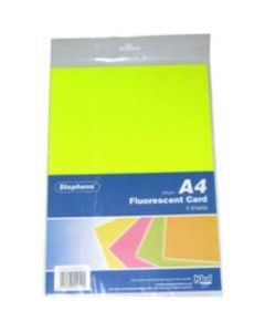 CARD FLUORESCENT A4 4's (Pack Size: 10s)