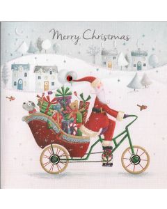 Santa on Bike Sparkle Luxury Handcrafted Solid Boxed Cards 160*160 - SS SS CHRISTMAS (Pack Size: 6)